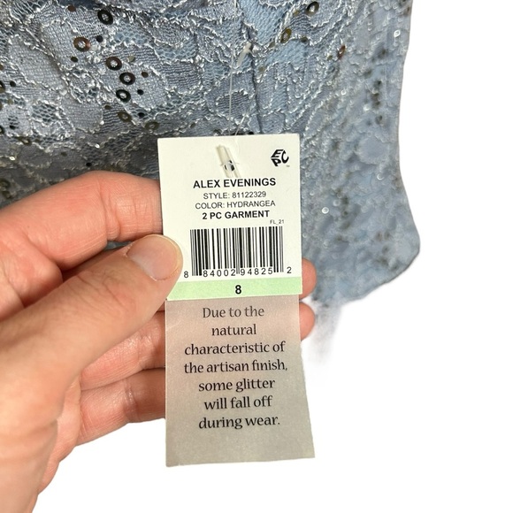 Alex Evenings Sequined Lace Sheath Dress + Jacket Hydrangea Blue NWT 2PC Sz 8 - Picture 5 of 16